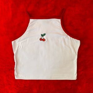 Cherry 🍒 White Red Trim Halter Tank Top